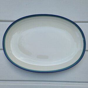 Pfaltzgraff Northwinds 12" Oval Platter White Stoneware With Blue & Green Bands